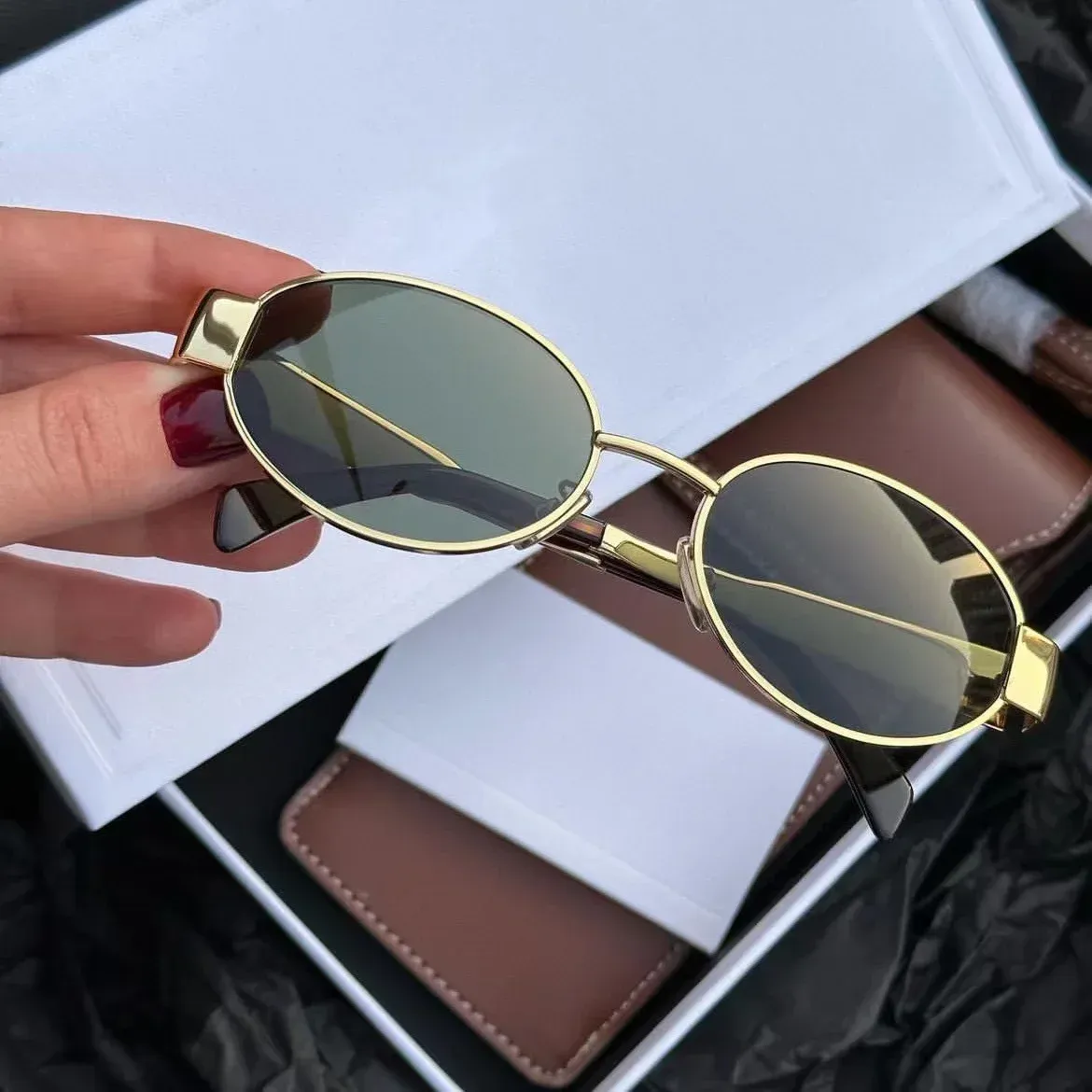 Green Oval Glass Steampunk Sunglasses for Women Irregular Shades