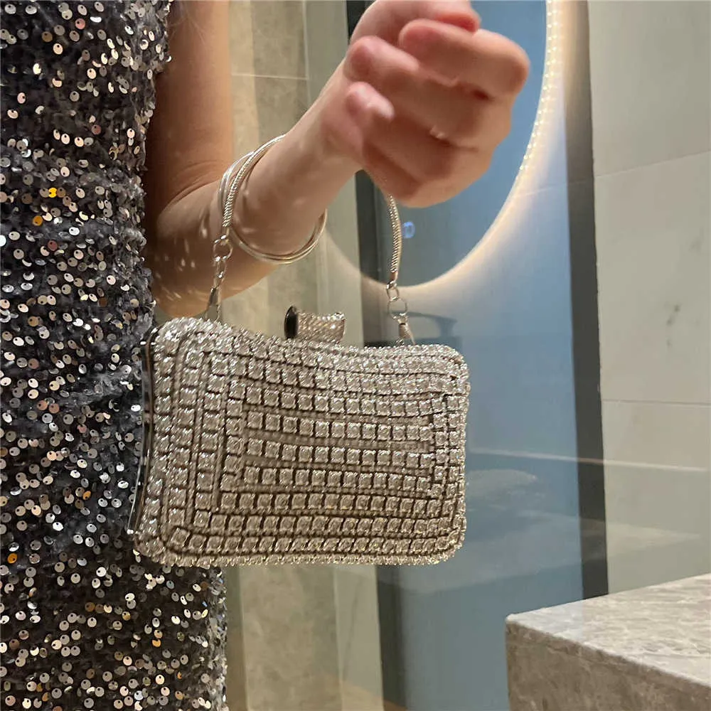 Silver Evening Bag With Rhinestones Champagne Rhinestone Clutch