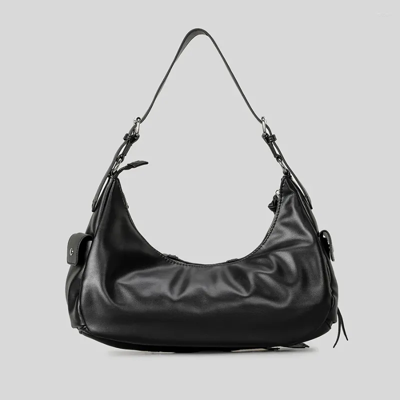 ☆送料・関税込☆PARTIMENTO★BUCKLE STRAP LEATHER HOBO BAG★ Womens Rivet Studded Hobo Shoulder Bag with Multiple Pockets