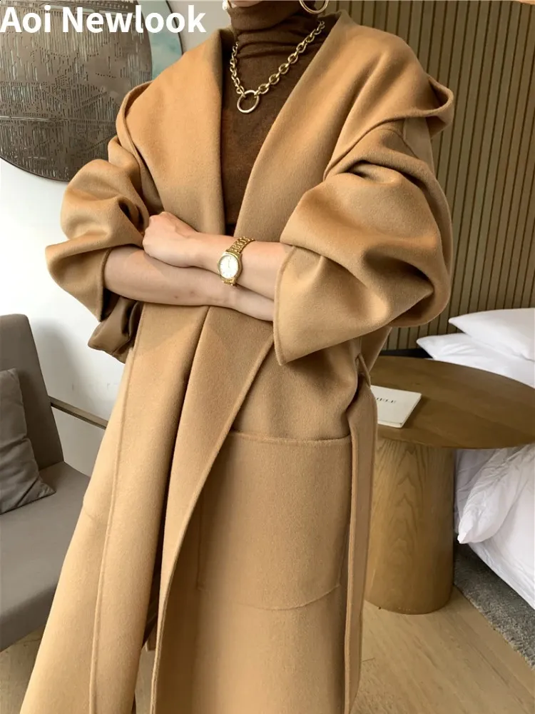 Vintage Elegant DoubleSided Cashmere Coat Women Autumn Winter High