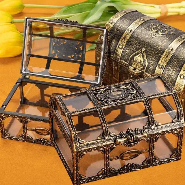 2023 Pirate Gold Coin Box Retro Transparent Antique Jewelry Organizer ...