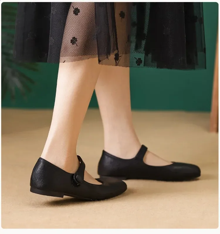Retro Spring Woman Square Toe Solid Lolita Loafers Black Ballerina Party Flats Elegant Mary Jane Kawaii Barefoot Shoes_vogvips.com