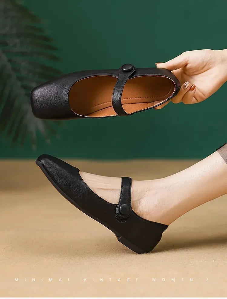 Retro Spring Woman Square Toe Solid Lolita Loafers Black Ballerina Party Flats Elegant Mary Jane Kawaii Barefoot Shoes_vogvips.com