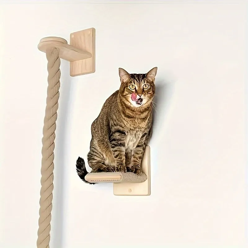 Deluxe Wall Mounted Cat Tree Multi Level Kitty Playground with Natural Rope Scratching Posts