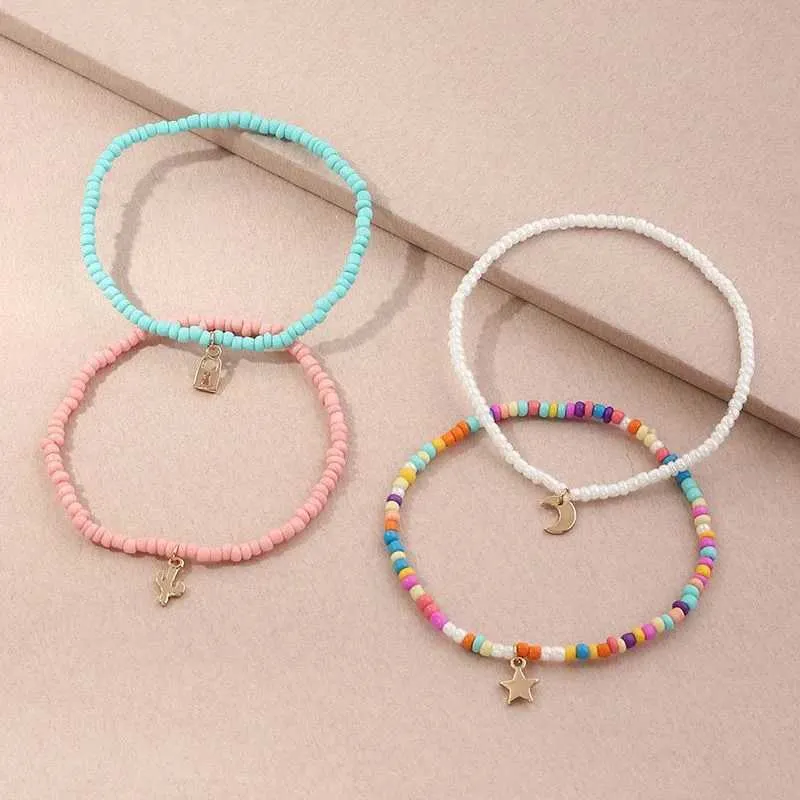 Elastic Beaded Ankle Bracelet for Women Double Hollow