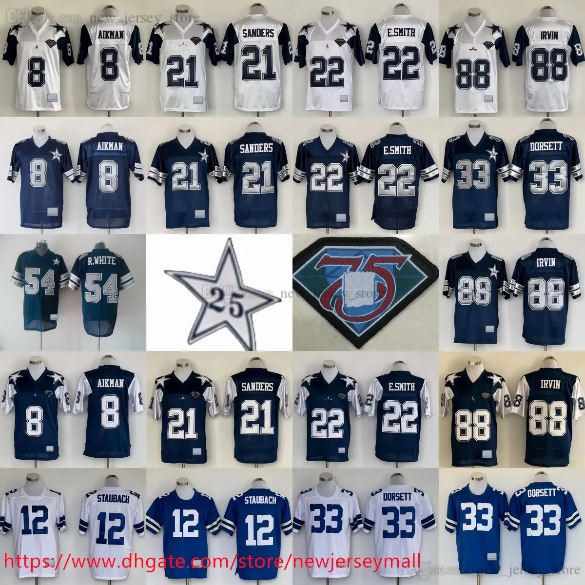 Retro College American Football Shirts 1994 Throwback Collection Featuring Deion Sanders 25 De Dion Sanders 21 Michael Irvin 88 Troy Aikman 8 Emmitt Smith 22 Tony Dorsett 33 Roger Staubach 12 Vintage ...