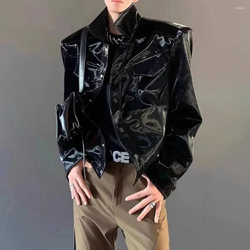 Men's PU Leather Motorcycle Jacket - Star Graphic Zip-Up Half Sleeve Streetwear Jacket