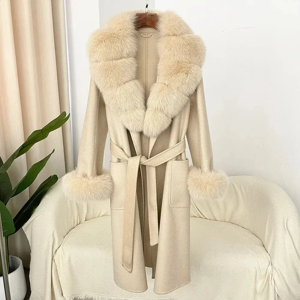 Cashmere Wool Coat With Fur Collar & Cuff in Camel | eBay