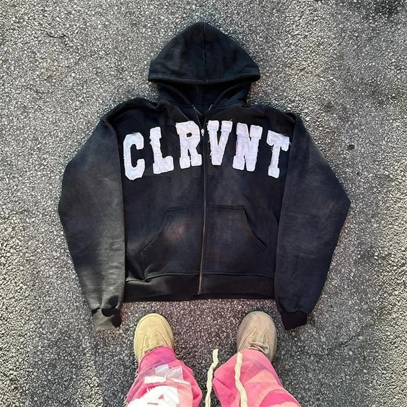 2024 Y2K EMO Hip Hop Sweatshirt Zip Up Hoodie, Punk Gothic