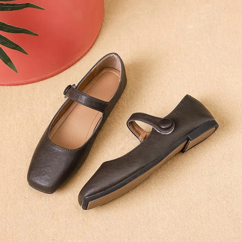 Retro Spring Woman Square Toe Solid Lolita Loafers Black Ballerina Party Flats Elegant Mary Jane Kawaii Barefoot Shoes_vogvips.com