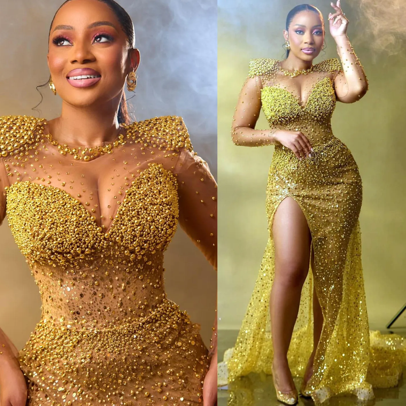 Gold Illusion Mermaid Prom Gown, Sequined Pearl... From Chic_cheap, $175.98 | DHgate.Com Gold Illusion Mermaid Prom Gown, Sequined Pearl... From Chic_cheap, $175.98 | DHgate.Com