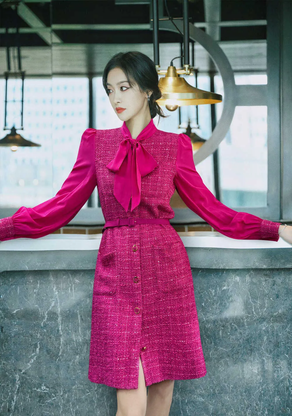 Womens Wool Tweed Dress with Belt & Buttons - Long Sleeve, Fitted, Elegant  from Dhgate Basic & Casual Dresses - price 24.13