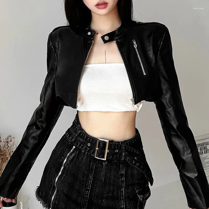Womens Faux Leather Crop Jacket - Gothic Punk Style
