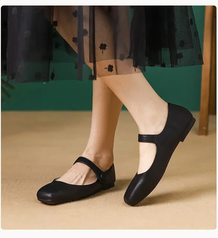 Retro Spring Woman Square Toe Solid Lolita Loafers Black Ballerina Party Flats Elegant Mary Jane Kawaii Barefoot Shoes_vogvips.com