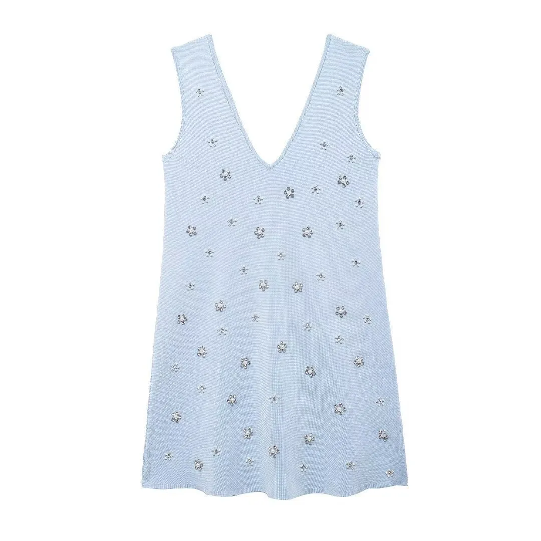 Diamond Inlaid Knitted V-Neck Mini Dress for Women - Summer Elegance from  Dhgate Basic & Casual Dresses - price 51.23