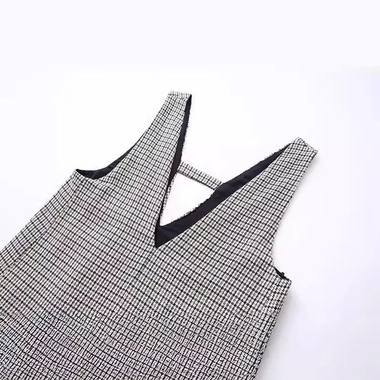 Chic V-Neck Checkered Tank Top dungaree dress for Women - Perfect for Spring Street Fashion