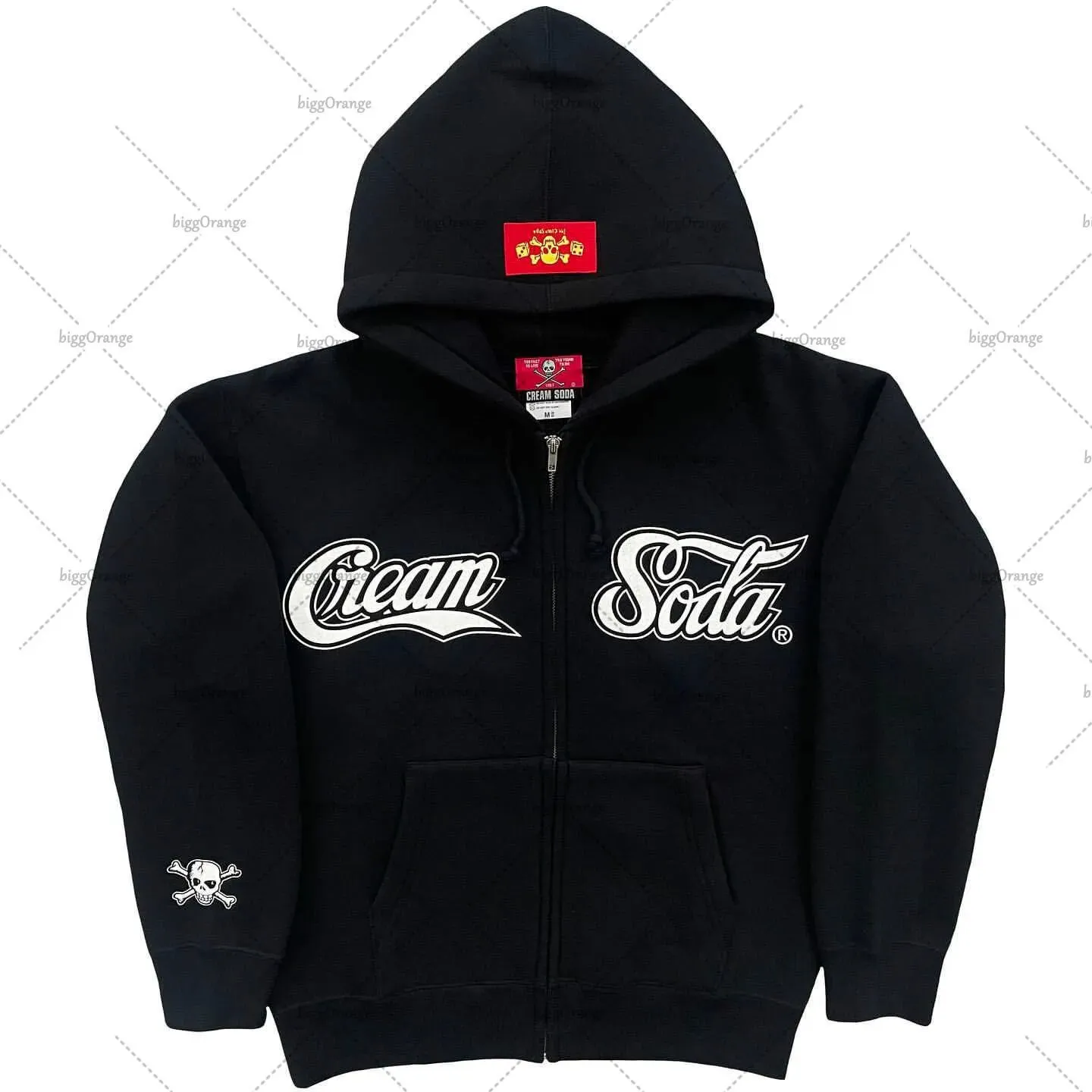 Y2K Sacred Cross Embroidery Hoodie Mens Streetwear Zip Up
