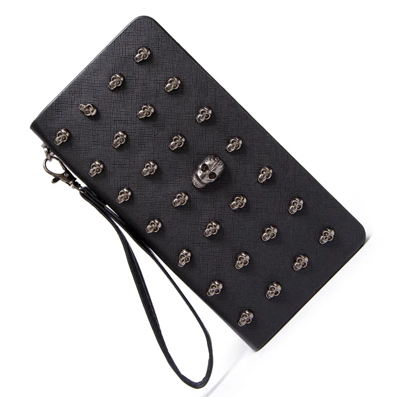 Skull Coin Purse Wallet Womens Long Zipper Clutch, Halloween