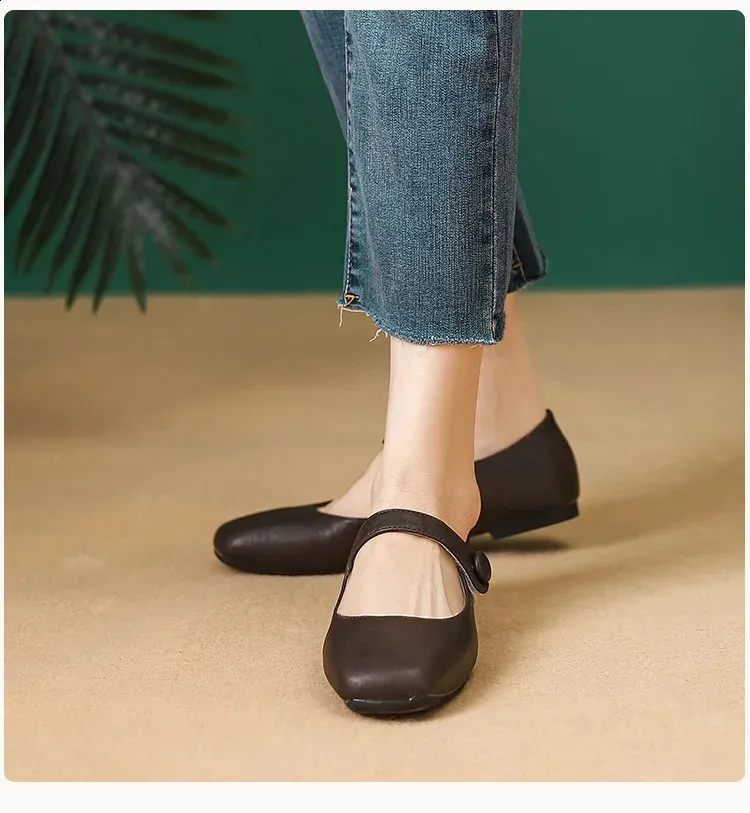 Retro Spring Woman Square Toe Solid Lolita Loafers Black Ballerina Party Flats Elegant Mary Jane Kawaii Barefoot Shoes_vogvips.com