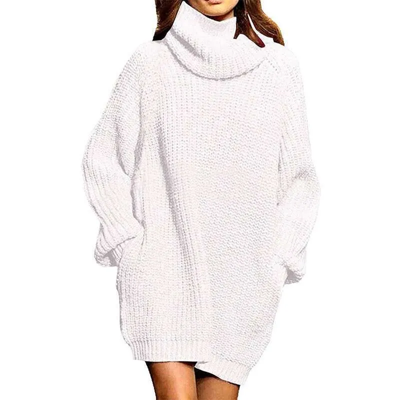 chinese dress ladies Women's Loose Turtleneck Oversize Long Pullover Sweater Dress main image 1