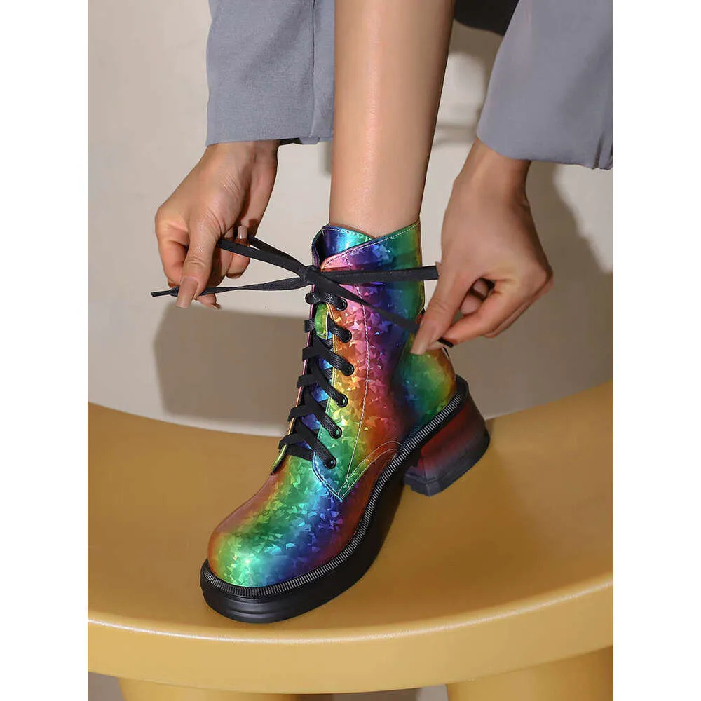 Save Big on Bulk Women's Patent Leather Lace Up Ankle Boots Glitter Ankle  Boots In Iridescent Patent Leather Round Toe, Thick Heel, Lace Up Autumn