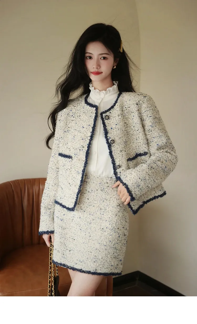 ジャケット・アウター tweed over jacket / mini skirt Autumn Tweed Short Jacket Coat Mini Skirt Two Piece Set