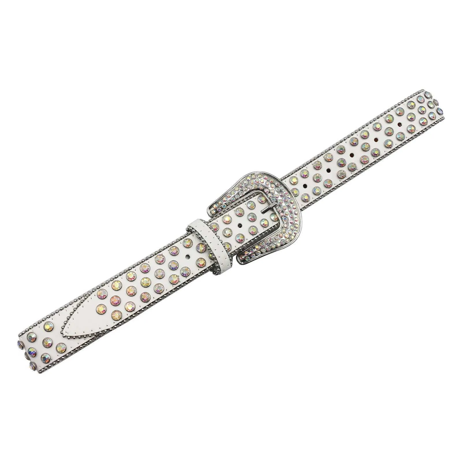 Genuine Leather White Rhinestone Belt! JIARY Rhinestone Belts Women,Fashionable Crystals Design  main image 2