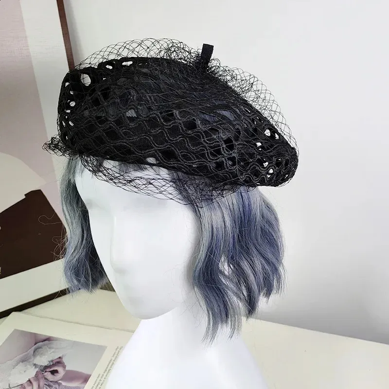 Elegant Black Mesh Beret Sweet Mesh Veil Beret Cap Elegant Women Lady French Style  main image 2
