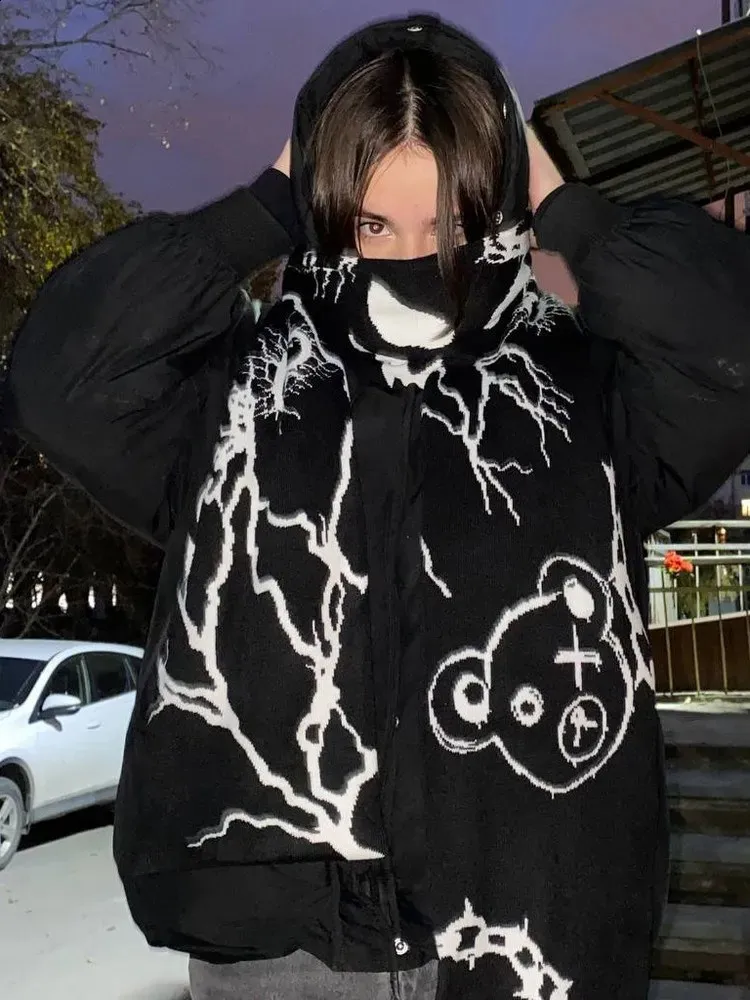 Japanese Creative Kawaii Cartoon Printed Knit Scarf Unisex Black