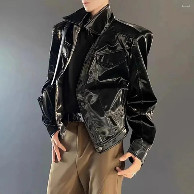 2024 Men's Shiny PU Leather leather jacket with 2024 Men's Shiny PU Leather leather jacket with