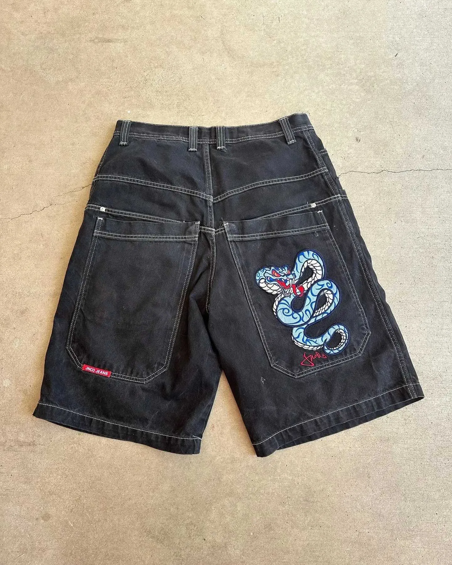 Vintage JNCO Baggy Denim Shorts Y2K Snake Print From Eisirim1