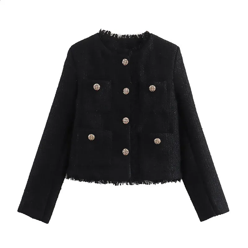 Womens Tweed Blazer Jacket - Single Breasted, Long Sleeve