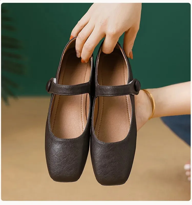 Retro Spring Woman Square Toe Solid Lolita Loafers Black Ballerina Party Flats Elegant Mary Jane Kawaii Barefoot Shoes_vogvips.com