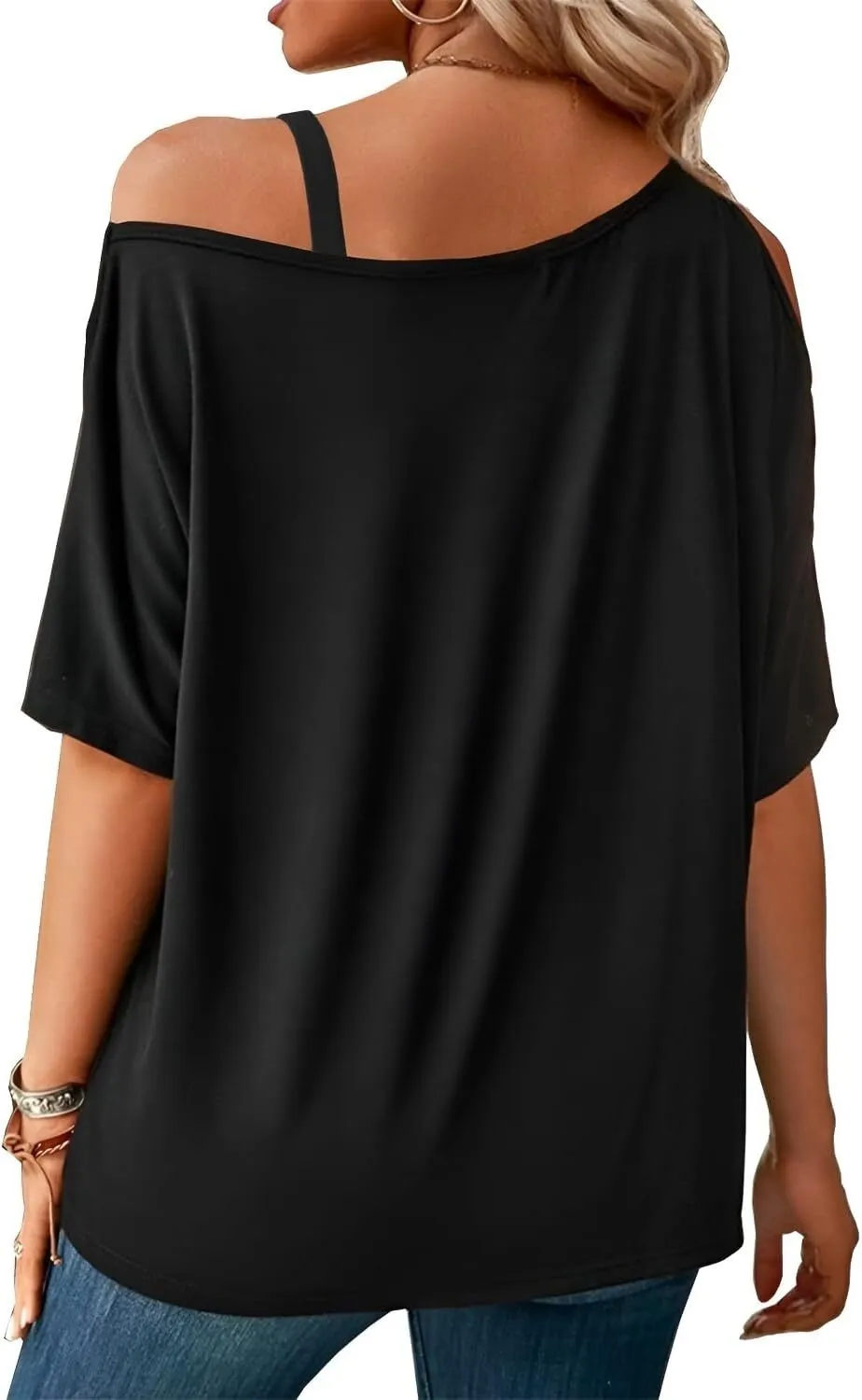 black baggy off the shoulder top