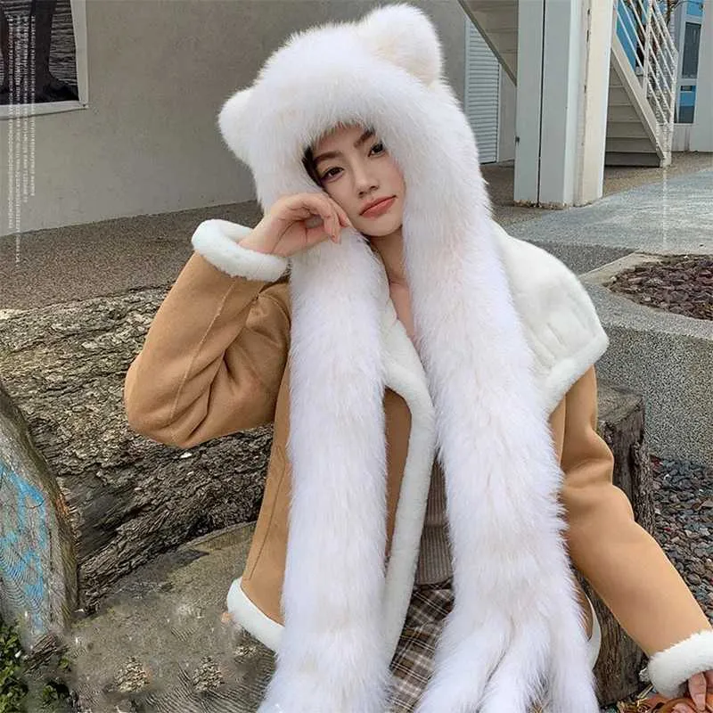 Winter 2023 Women's Fashion c hat with Fluffy Fox Fur