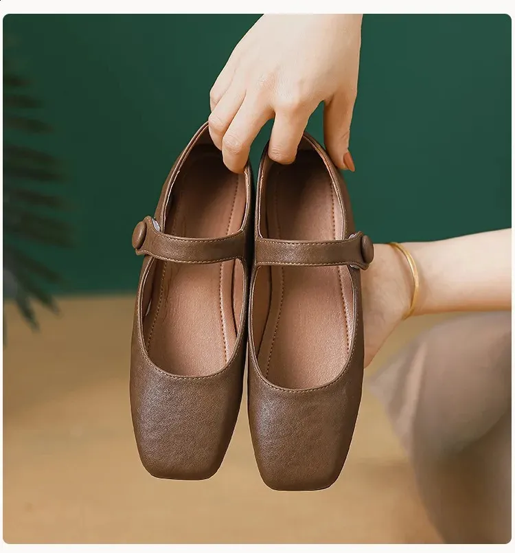 Retro Spring Woman Square Toe Solid Lolita Loafers Black Ballerina Party Flats Elegant Mary Jane Kawaii Barefoot Shoes_vogvips.com