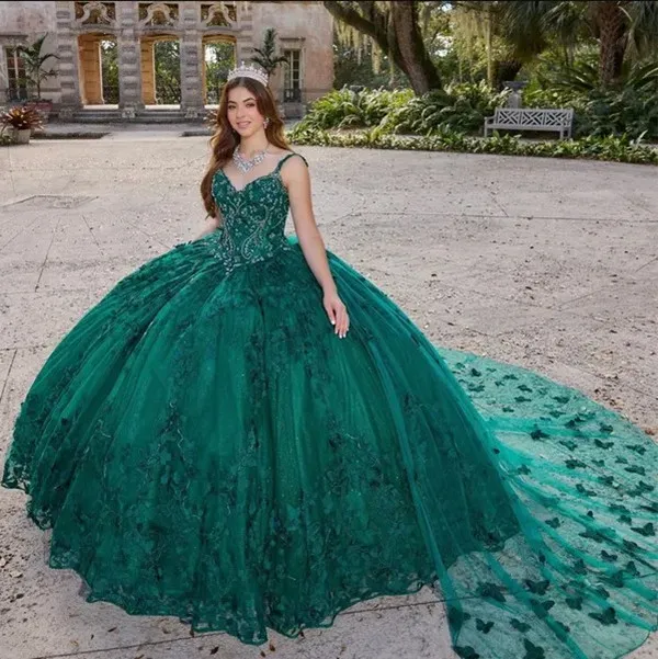 Butterfly Appliques Ball Gown Quinceanera Dresses Cape Bead Sweet