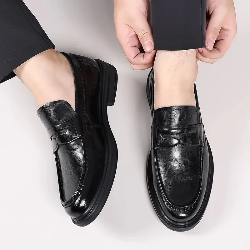 Mens Italian Leather Slip-On Shoes - Square Toe Dress  display picture 2