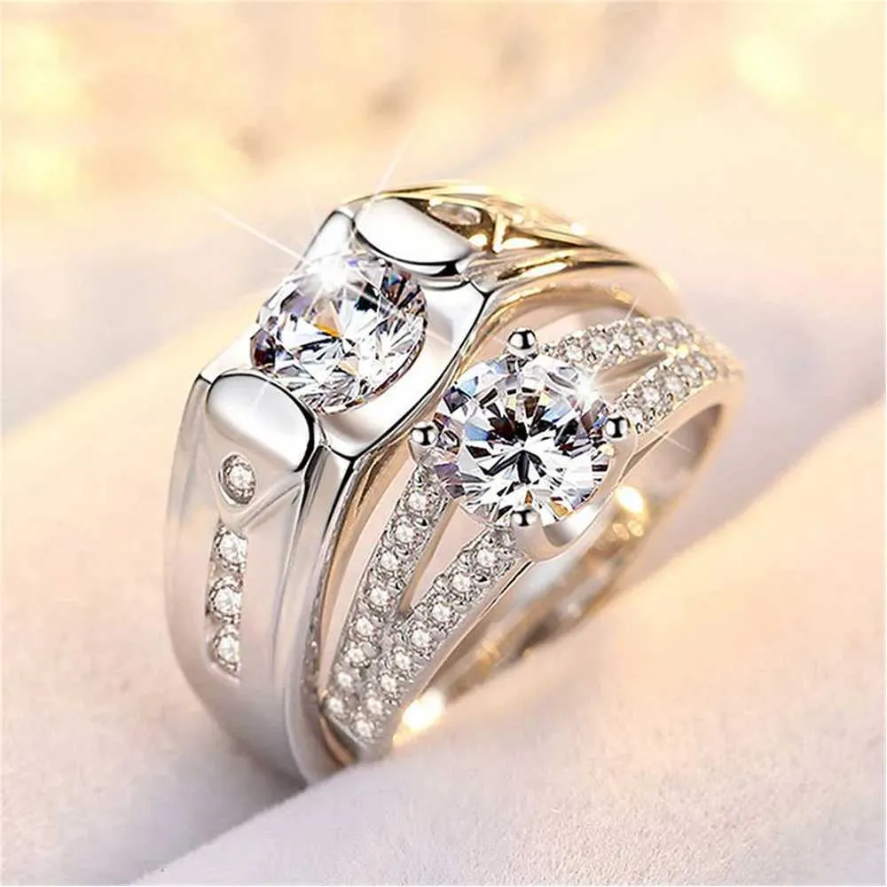 Adjustable Couple Rings Set Silver Plated Wedding Bands