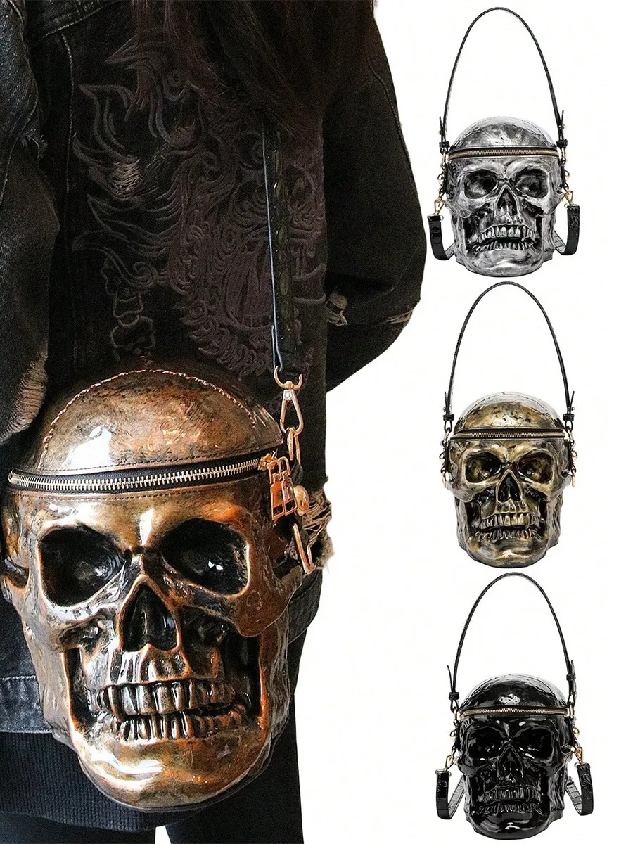 Biker Skull Denim Small Shoulder Bag main image 0