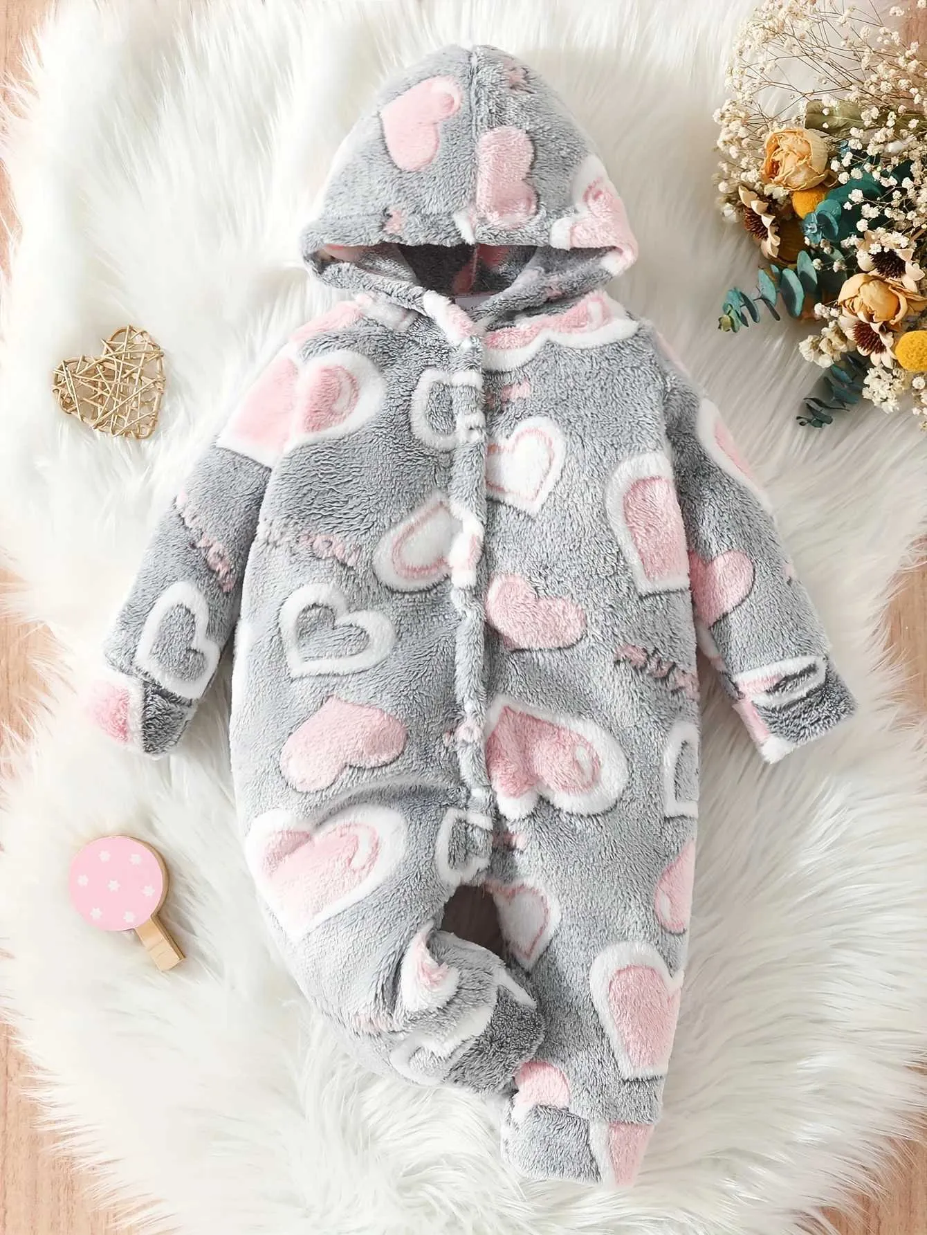 Infant Hooded Onesie Set: Plush Hooded Jumpsuit Warm Onesie For