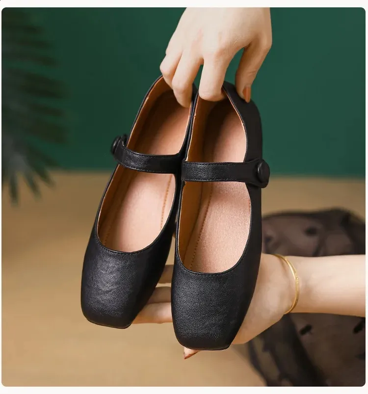 Retro Spring Woman Square Toe Solid Lolita Loafers Black Ballerina Party Flats Elegant Mary Jane Kawaii Barefoot Shoes_vogvips.com