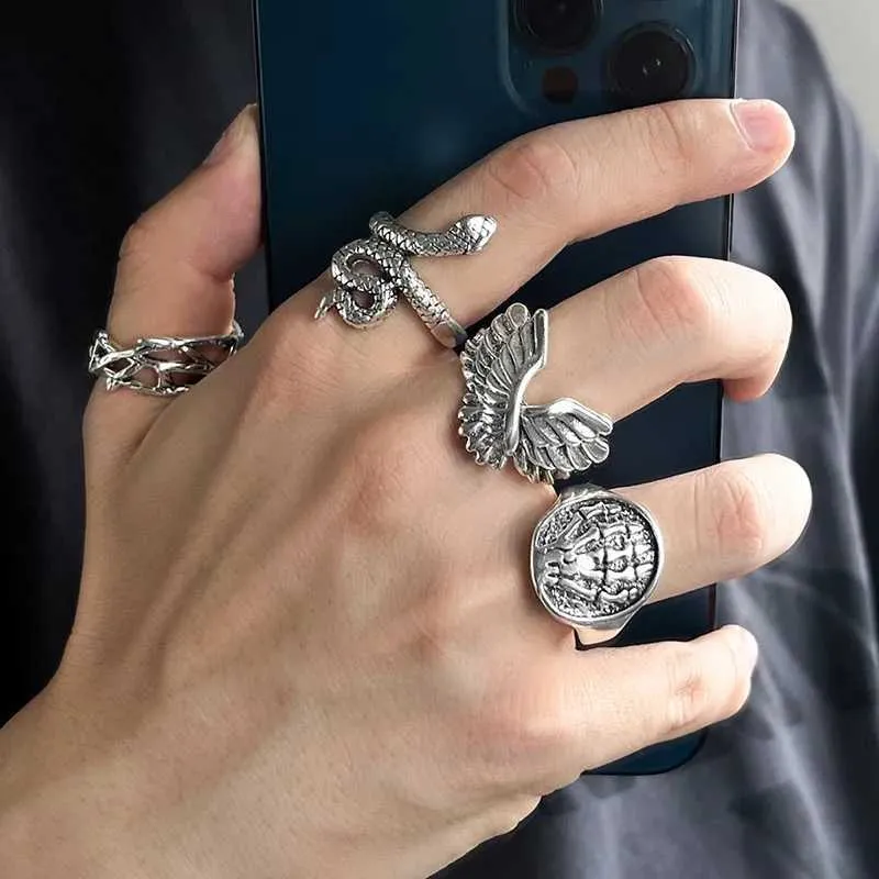Wiwpar 8-Piece Gothic Silver Ring Set - Snake, Butterfly, Heart Designs For Stacking, Midi & Joint Fingers - View #8