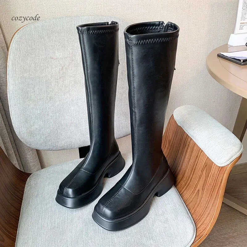 2024 Elegant Womens Winter Platform Knee High Chunky Knee High Boots With Back Zipper Soft PU Leather Thick Sole And Warmth From Cozycode 30.22 DHgate.Com