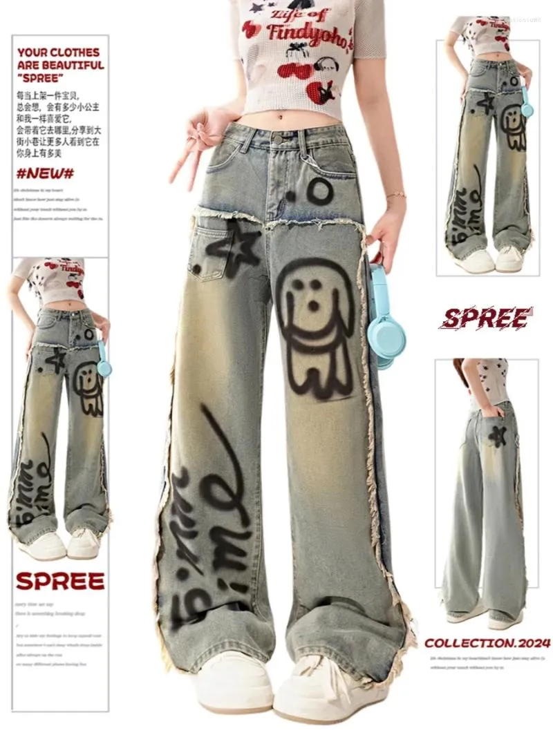 Korean Graffiti Goblin Core Low Rise Baggy Jeans For Women