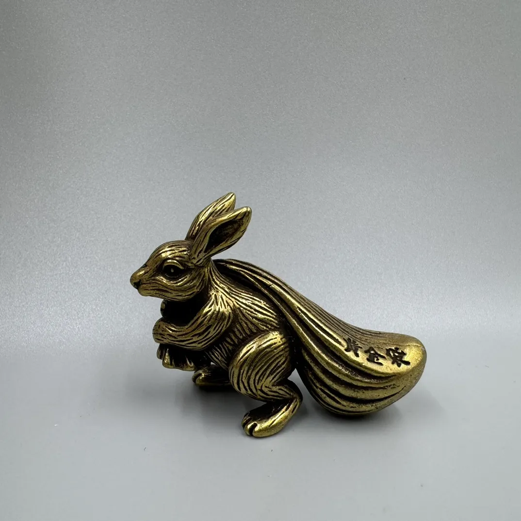 Fortune Bringing Bronze Rabbit Statue W/ Gold Coin Bag, 2024 Prosperity ...