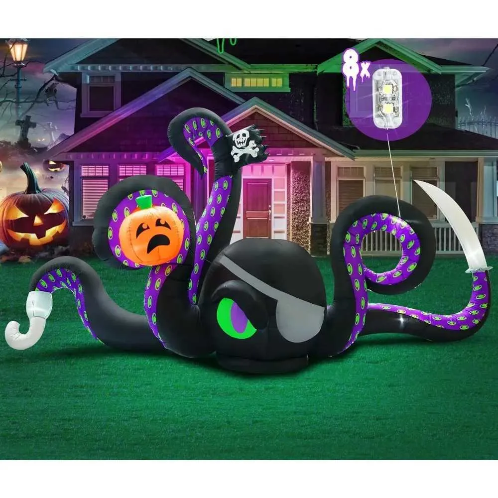 13-Foot Blue Brachiosaurus Halloween Inflatable | LED Light-Up Dinosaur Decoration - View #6