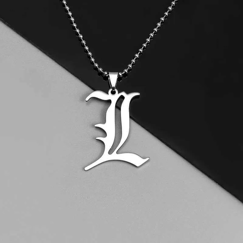Anime Death Note L Lawliet Necklace, Stainless Steel Old English