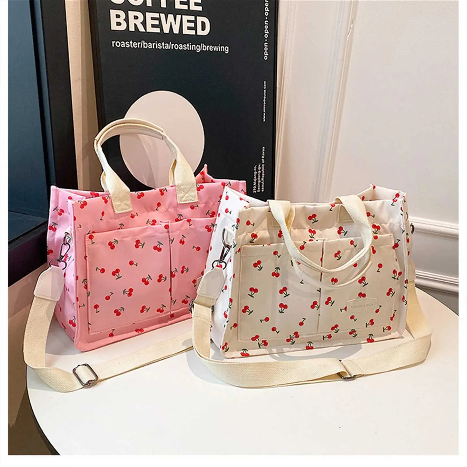 DHgate.com:Cherry Accent Canvas Tote Handbag: Cute Patched