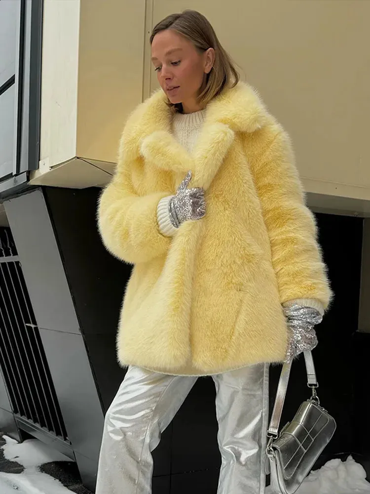 Women Autumn Winter Faux Fur Splicing Jacket – Embroidery Fluffy
